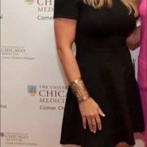 Aqua short sleeve A Line black geometric dress